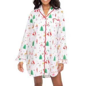 SANT AND ABEL X KATHY HILTON Christmas Magic Print Nightshirt XL White Multi NWT